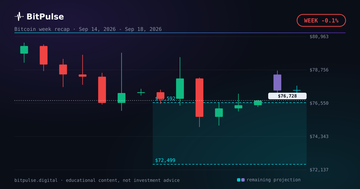 Bitcoin this week, day by day: -0.1%